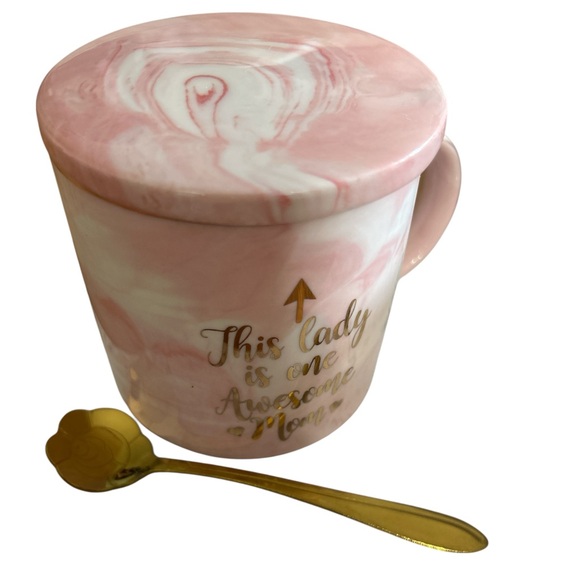 Other - Marble Pink Mom Mug Gift Set with Gold Spoon Coffee Cup & Topper Brand New